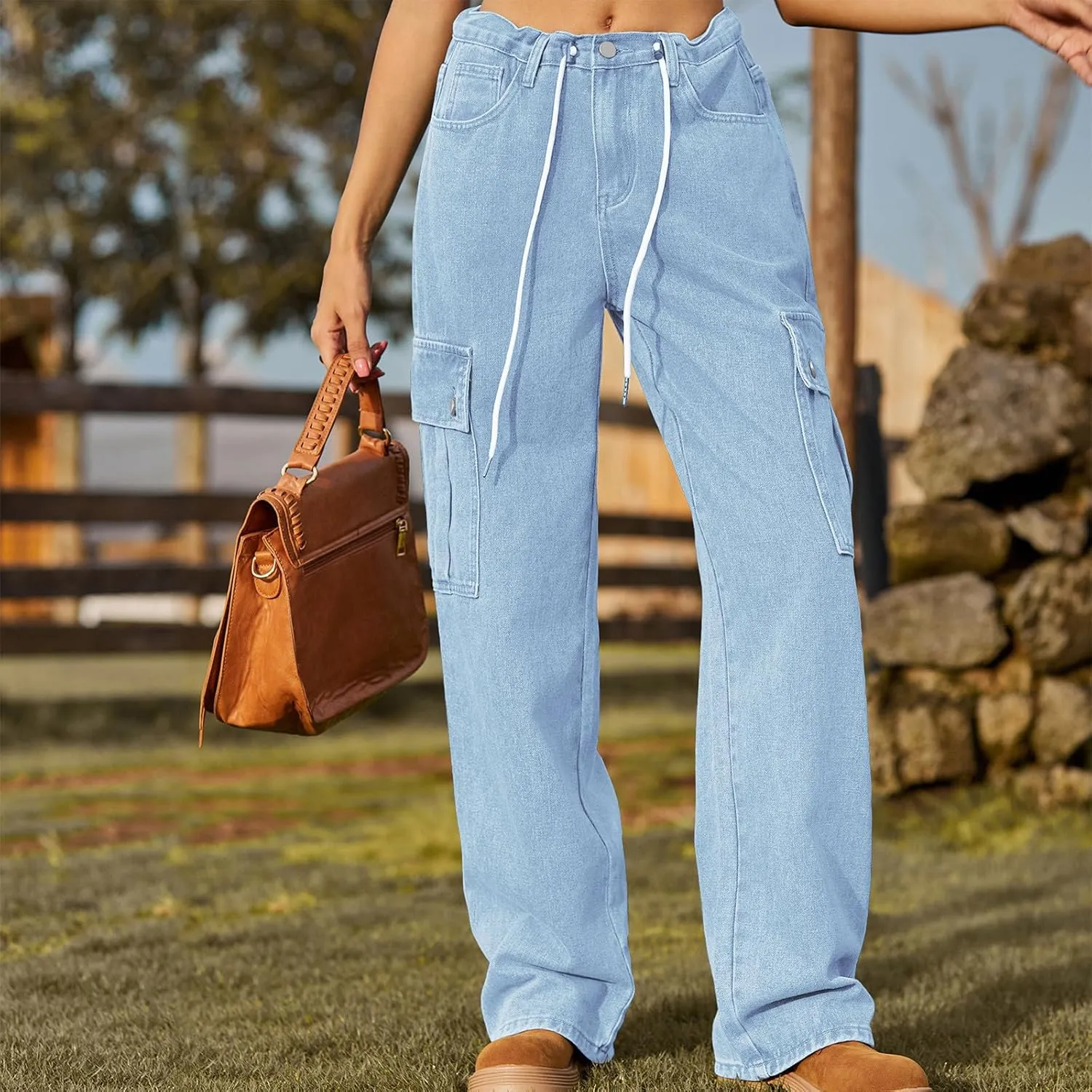 TANGNADE Womens Baggy Jeans Tall High Waisted Cargo Pants Flat Pocket Straight Leg Jeans Trendy Outfits for Women