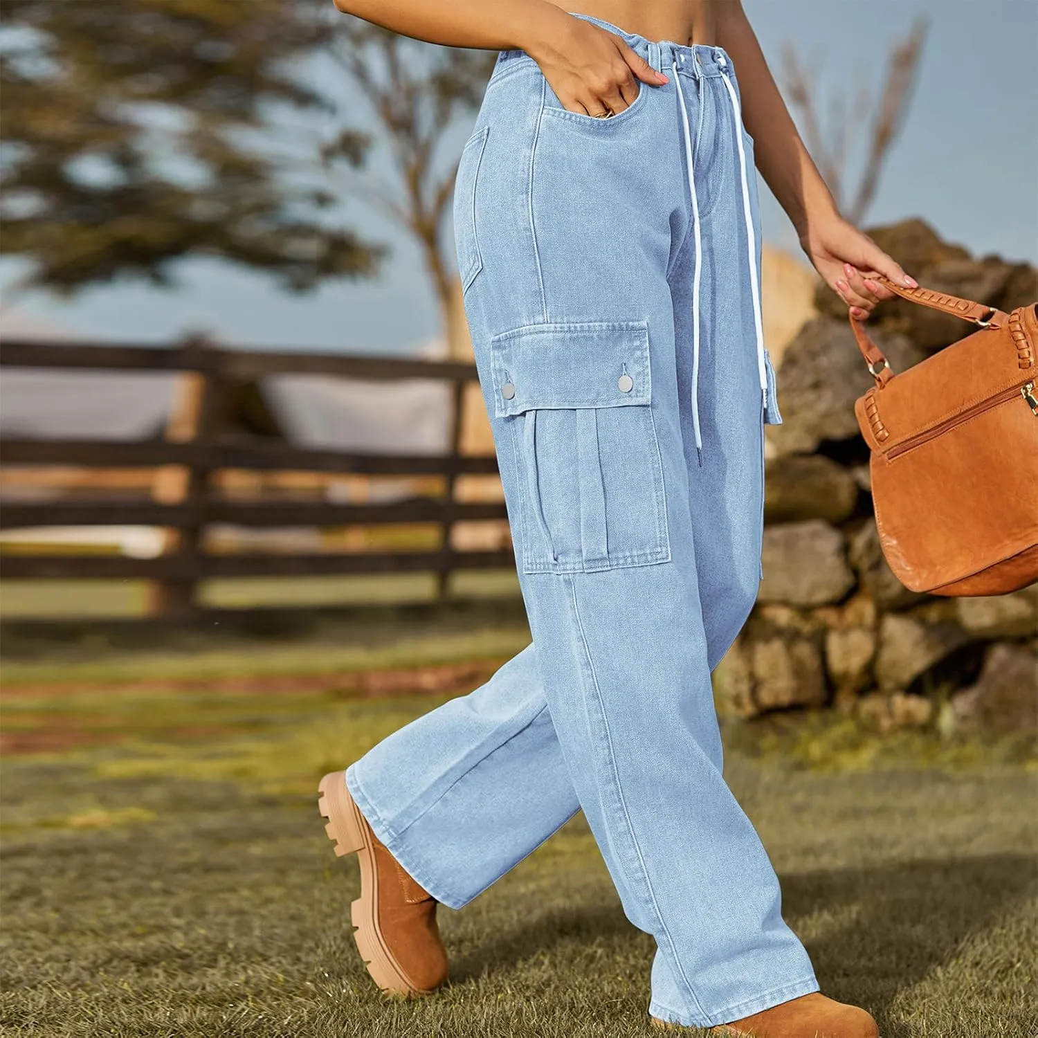 TANGNADE Womens Baggy Jeans Tall High Waisted Cargo Pants Flat Pocket Straight Leg Jeans Trendy Outfits for Women