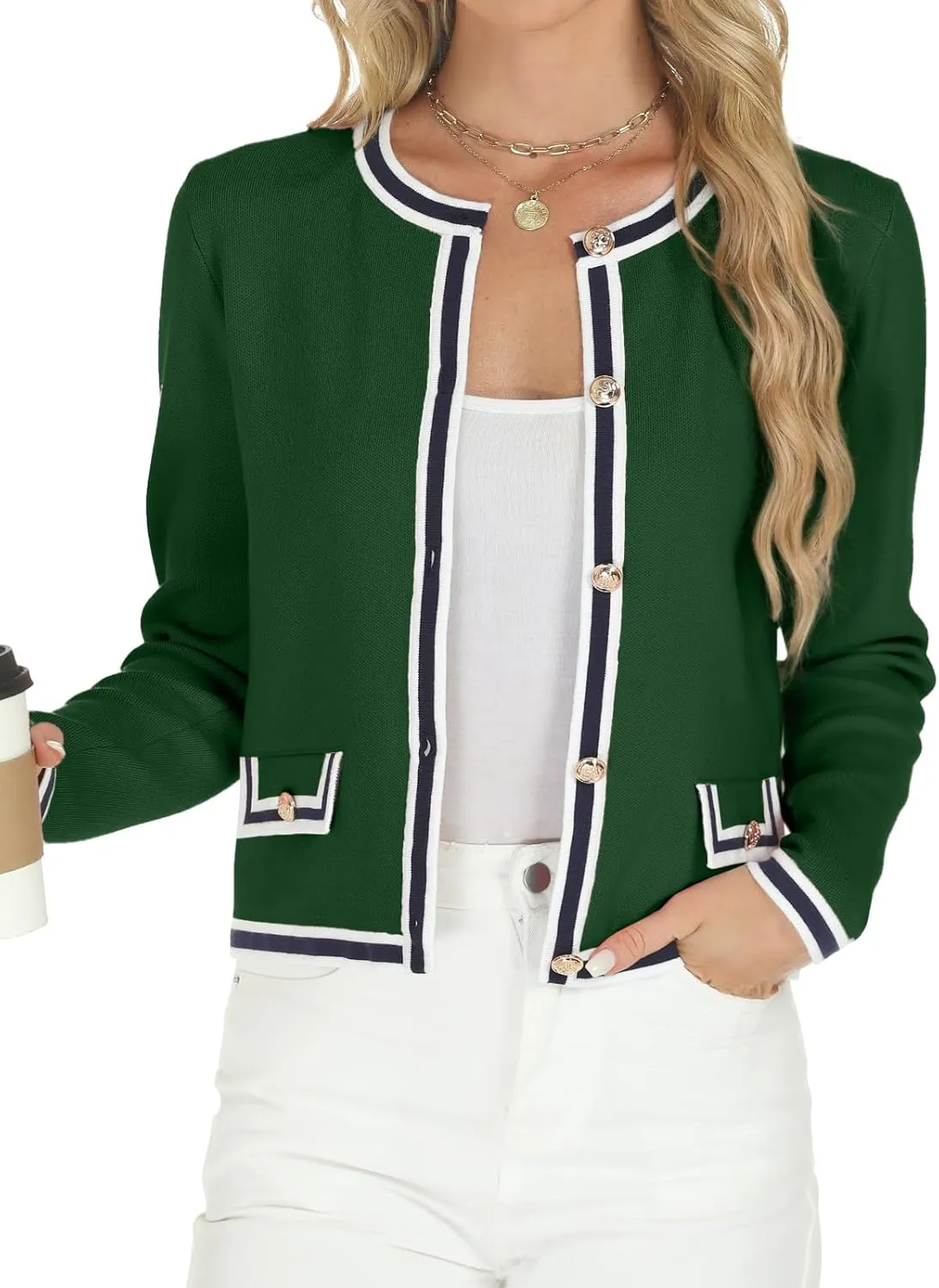 Tanou Women's 2025 Fall Crewneck Long Sleeve Casual Button Down Cardigan Sweater Knit Lady Jackets