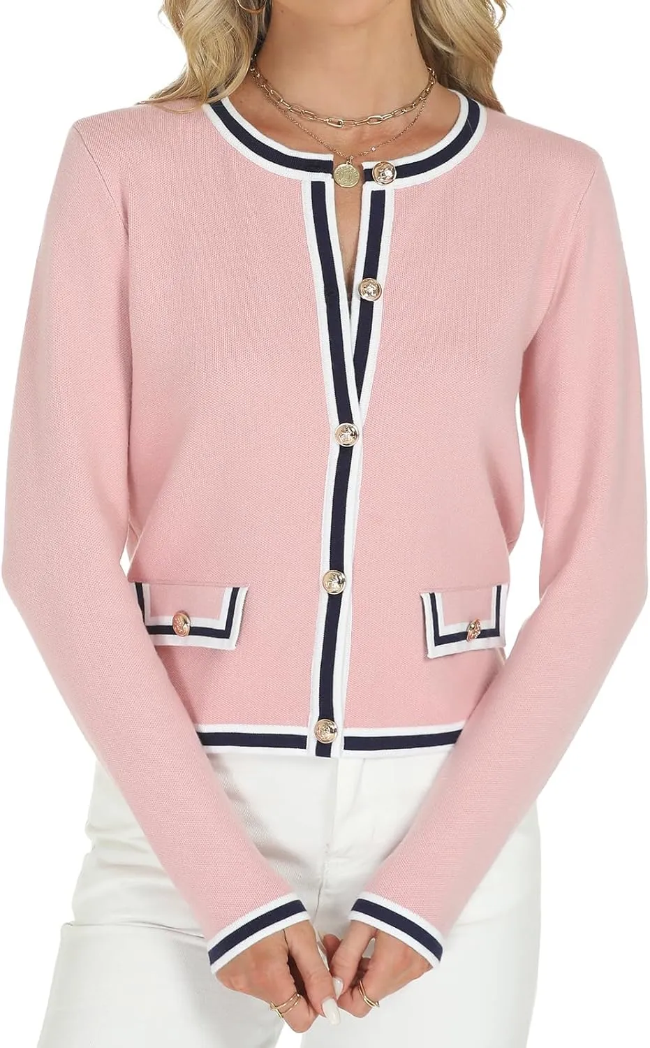Tanou Women's 2025 Fall Crewneck Long Sleeve Casual Button Down Cardigan Sweater Knit Lady Jackets