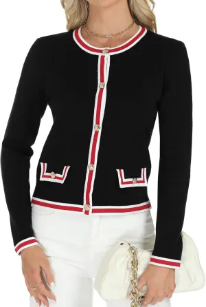 Tanou Women's 2025 Fall Crewneck Long Sleeve Casual Button Down Cardigan Sweater Knit Lady Jackets