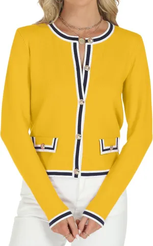 Tanou Women's 2025 Fall Crewneck Long Sleeve Casual Button Down Cardigan Sweater Knit Lady Jackets