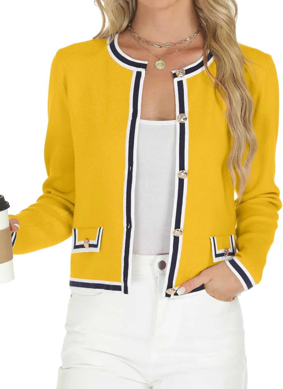 Tanou Women's 2025 Fall Crewneck Long Sleeve Casual Button Down Cardigan Sweater Knit Lady Jackets