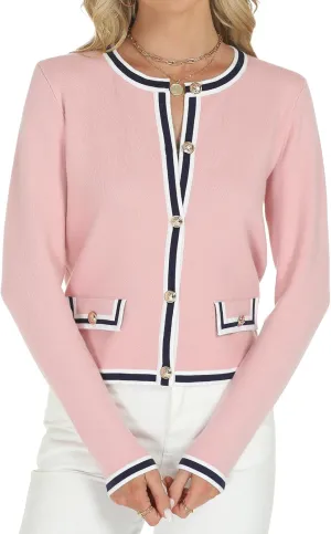 Tanou Women's 2025 Fall Crewneck Long Sleeve Casual Button Down Cardigan Sweater Knit Lady Jackets