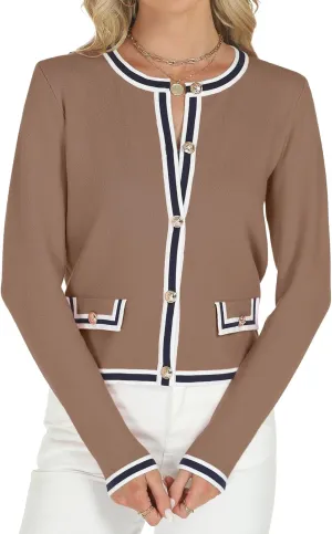 Tanou Women's 2025 Fall Crewneck Long Sleeve Casual Button Down Cardigan Sweater Knit Lady Jackets
