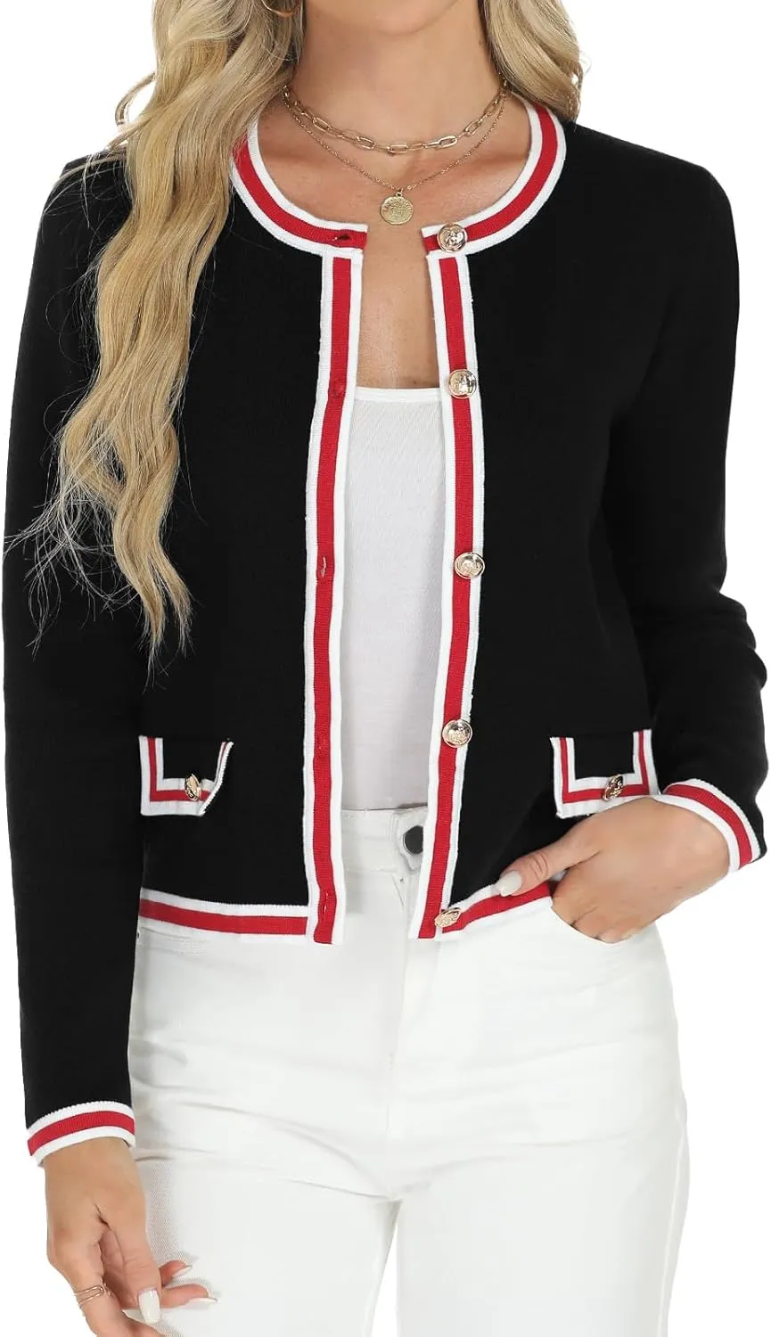 Tanou Women's 2025 Fall Crewneck Long Sleeve Casual Button Down Cardigan Sweater Knit Lady Jackets