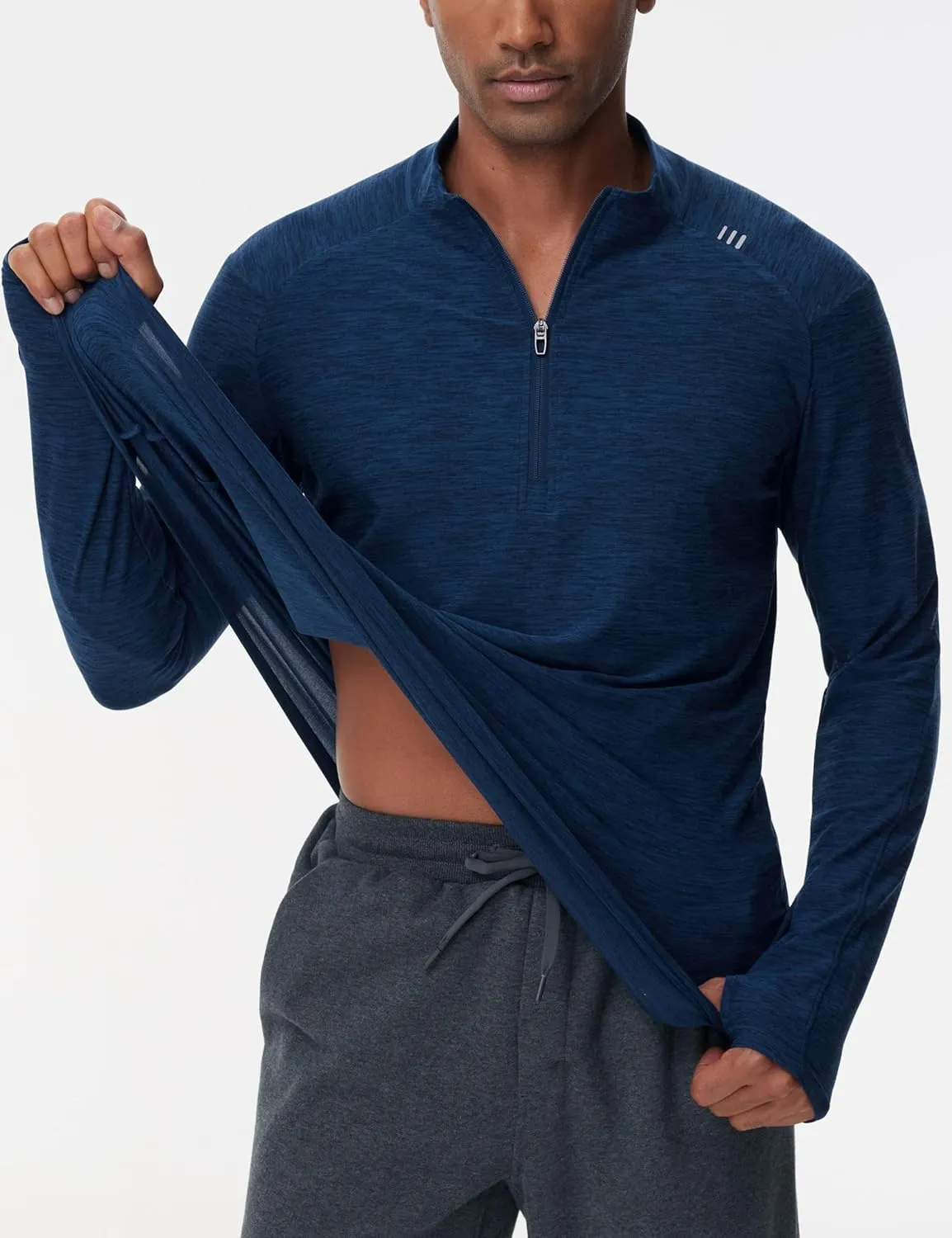 THE GYM PEOPLE Men's Half-Zip Long Sleeve Golf Shirts Soft Lightweight Warm Workout Pullover Sweatshirts with Thumb Hole