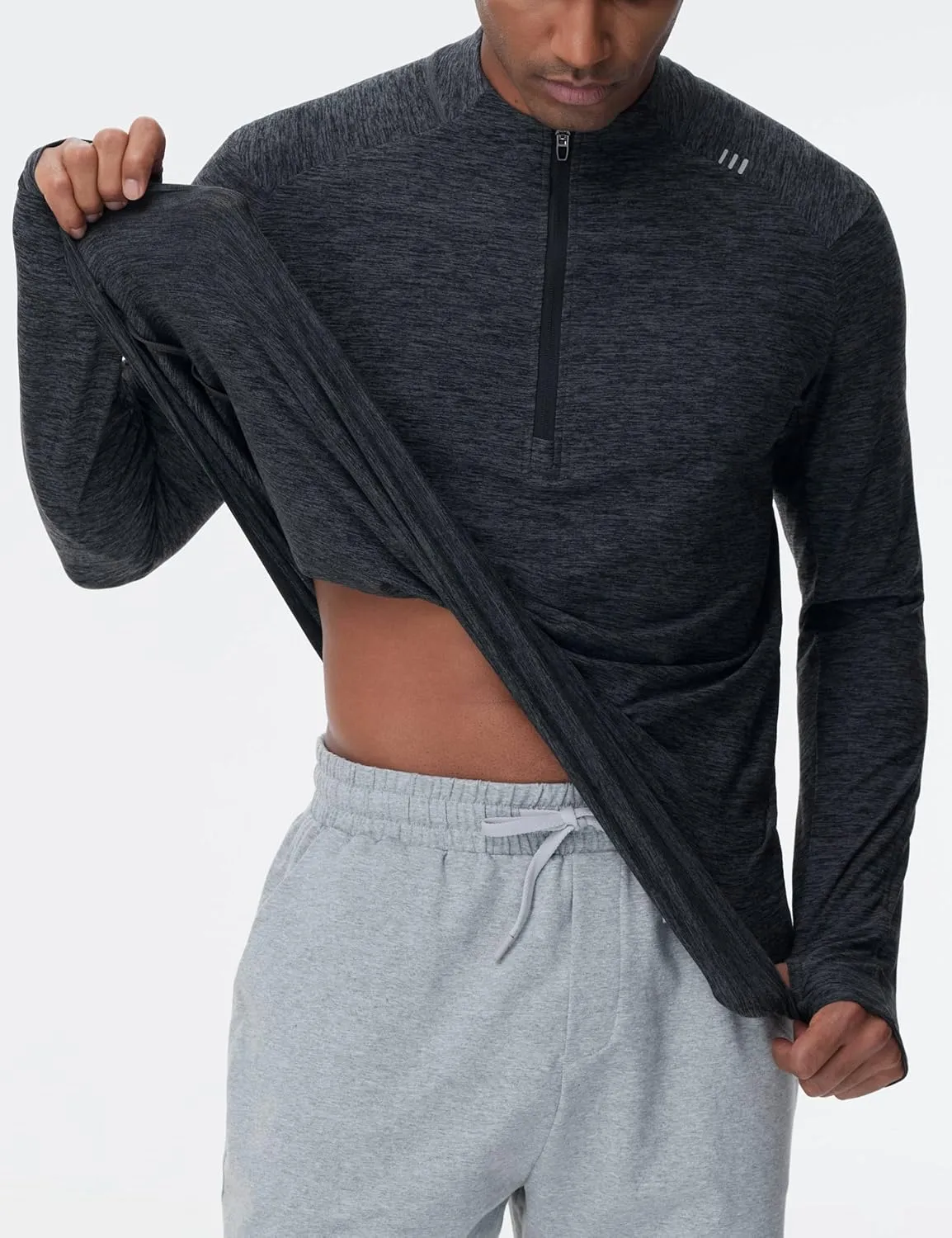 THE GYM PEOPLE Men's Half-Zip Long Sleeve Golf Shirts Soft Lightweight Warm Workout Pullover Sweatshirts with Thumb Hole