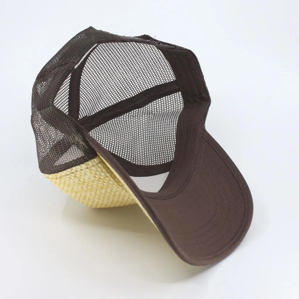 The Vintage Year Two Tone Toyo Straw Natural Paper Mesh Adjustable Trucker Baseball Cap