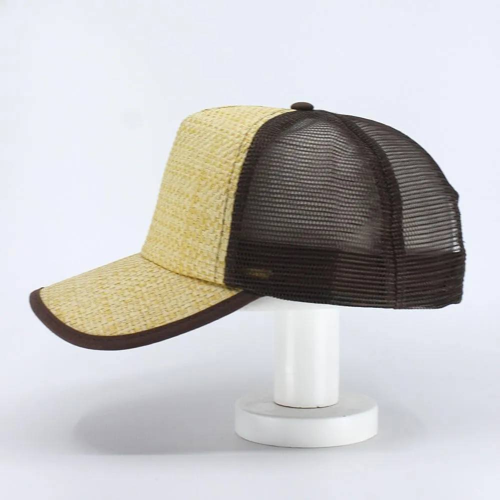 The Vintage Year Two Tone Toyo Straw Natural Paper Mesh Adjustable Trucker Baseball Cap