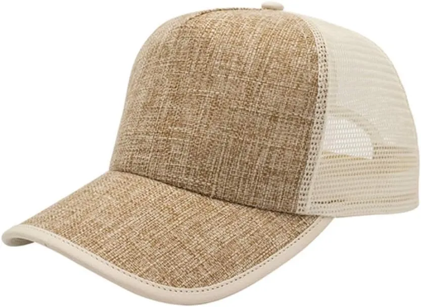 The Vintage Year Two Tone Toyo Straw Natural Paper Mesh Adjustable Trucker Baseball Cap