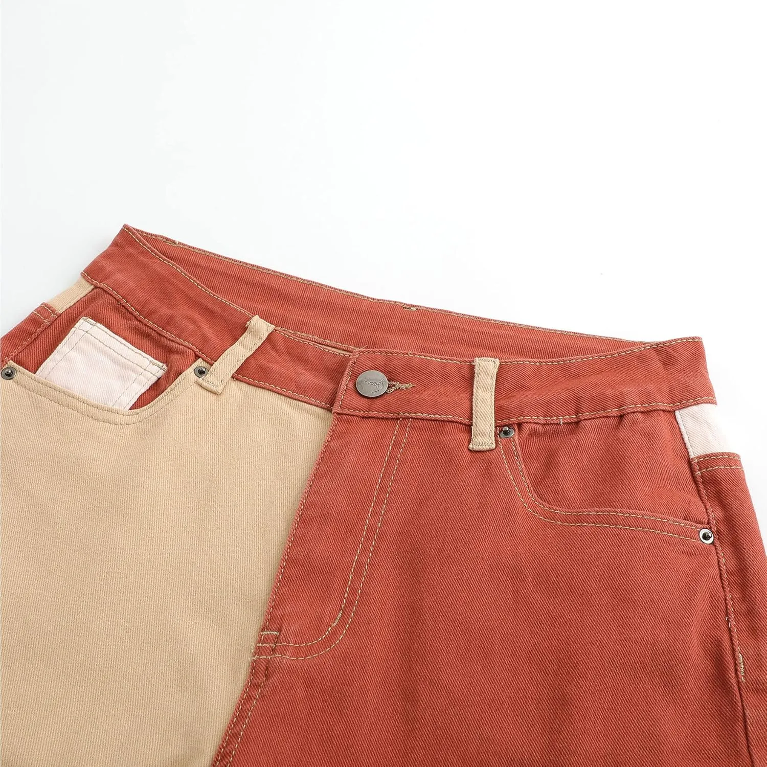 THUNDER STAR Women High Waist Patchwork Jeans Stretchy Denim Pants