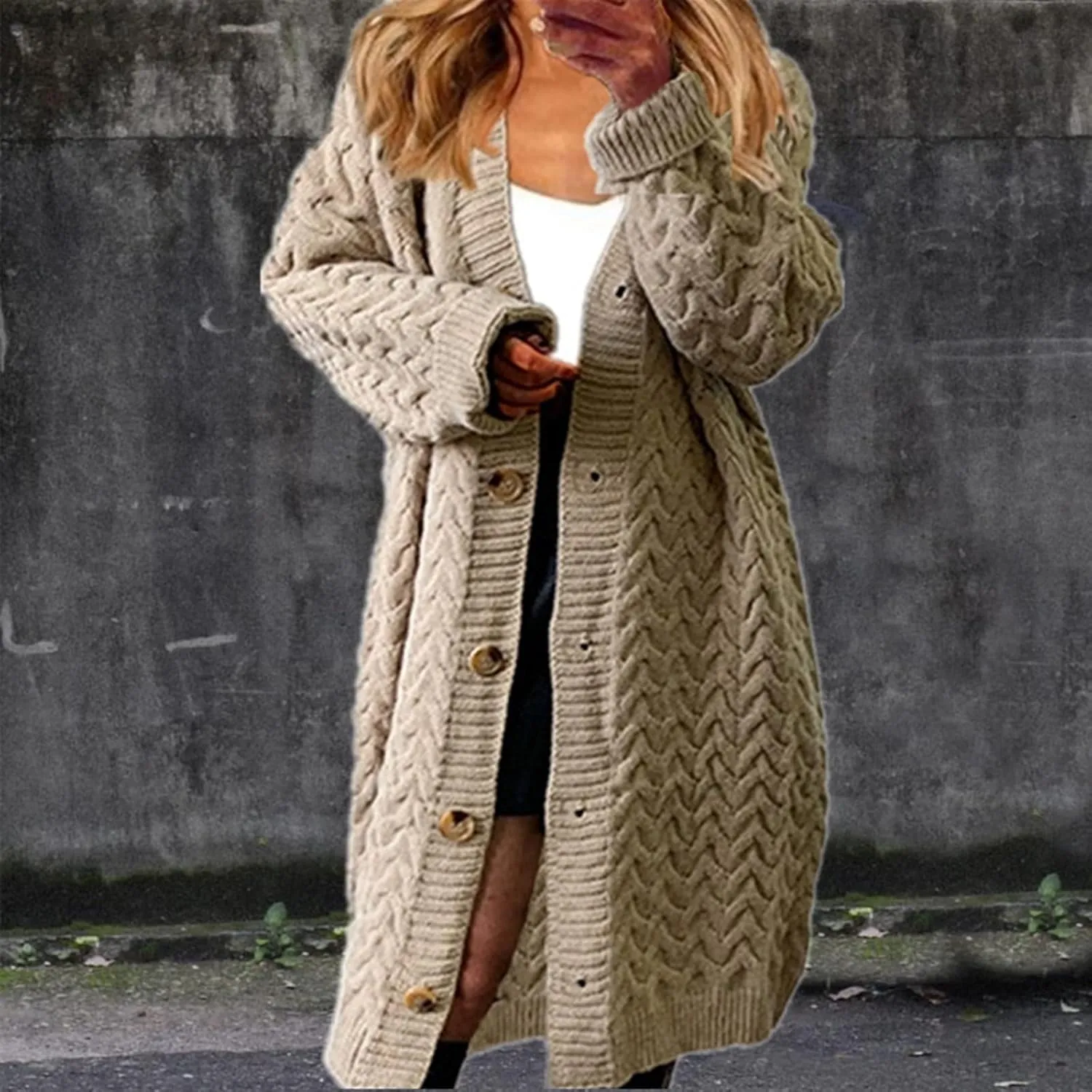 tuduoms Long Cardigans Women's Winter Chunky Knit Cardigan Sweaters Warm Thicken Button Down Long Overcoat Sweater Jackets
