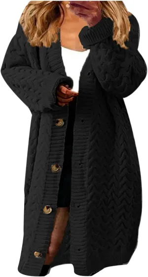 tuduoms Long Cardigans Women's Winter Chunky Knit Cardigan Sweaters Warm Thicken Button Down Long Overcoat Sweater Jackets