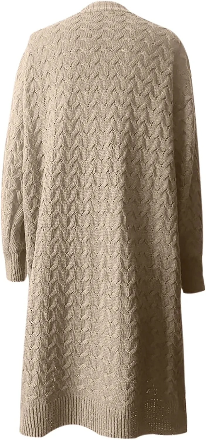 tuduoms Long Cardigans Women's Winter Chunky Knit Cardigan Sweaters Warm Thicken Button Down Long Overcoat Sweater Jackets