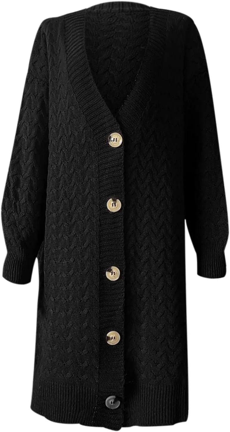 tuduoms Long Cardigans Women's Winter Chunky Knit Cardigan Sweaters Warm Thicken Button Down Long Overcoat Sweater Jackets