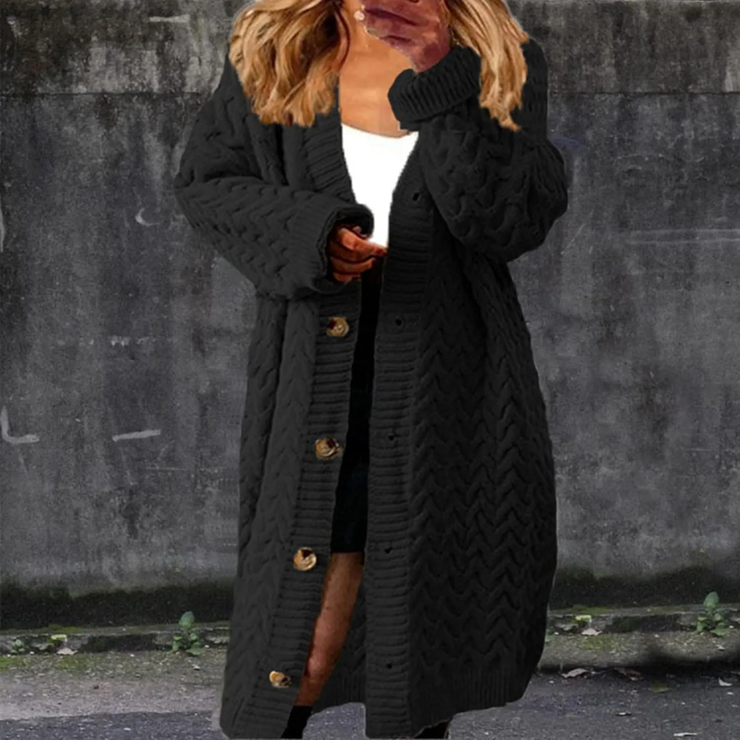 tuduoms Long Cardigans Women's Winter Chunky Knit Cardigan Sweaters Warm Thicken Button Down Long Overcoat Sweater Jackets