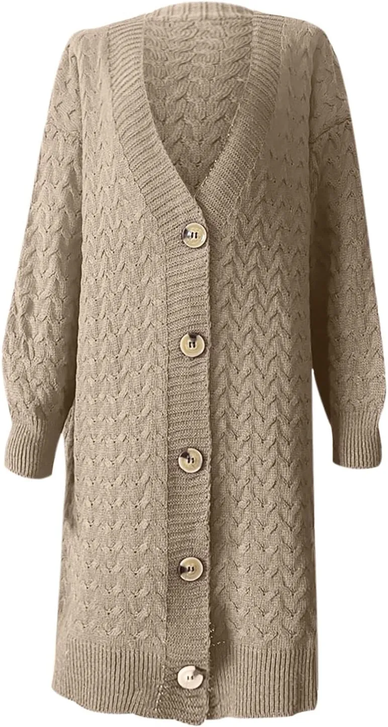 tuduoms Long Cardigans Women's Winter Chunky Knit Cardigan Sweaters Warm Thicken Button Down Long Overcoat Sweater Jackets