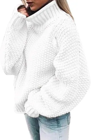 Turtleneck Sweater Women Oversized Knit Sweater Vintage Pullover Sweater Chunky Jumper Top Winter Casual Tunic Top