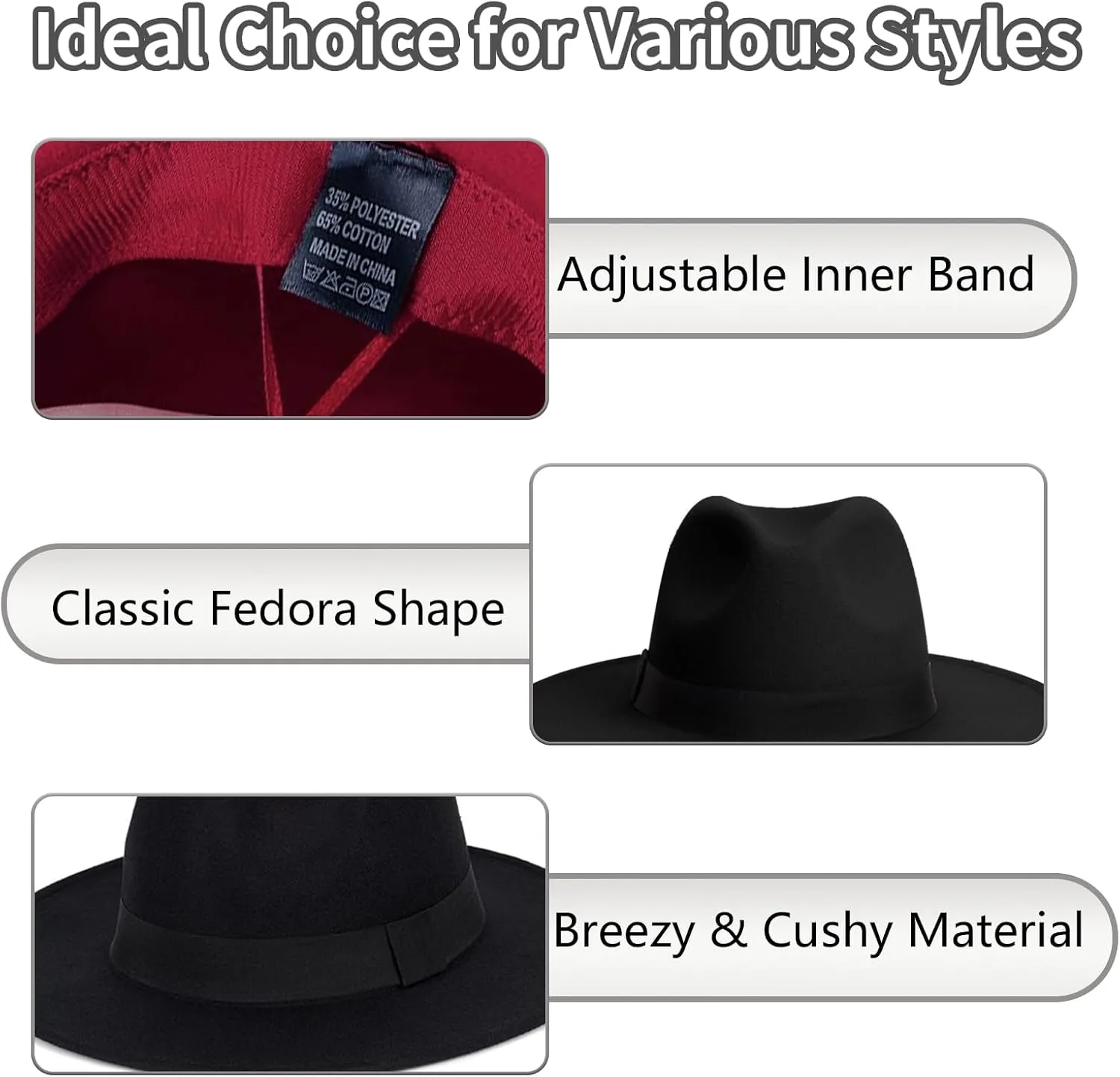 Two Tone Fedora Hats for Men and Women Wide Brim Fedora Hats Rancher Hat Panama Hat