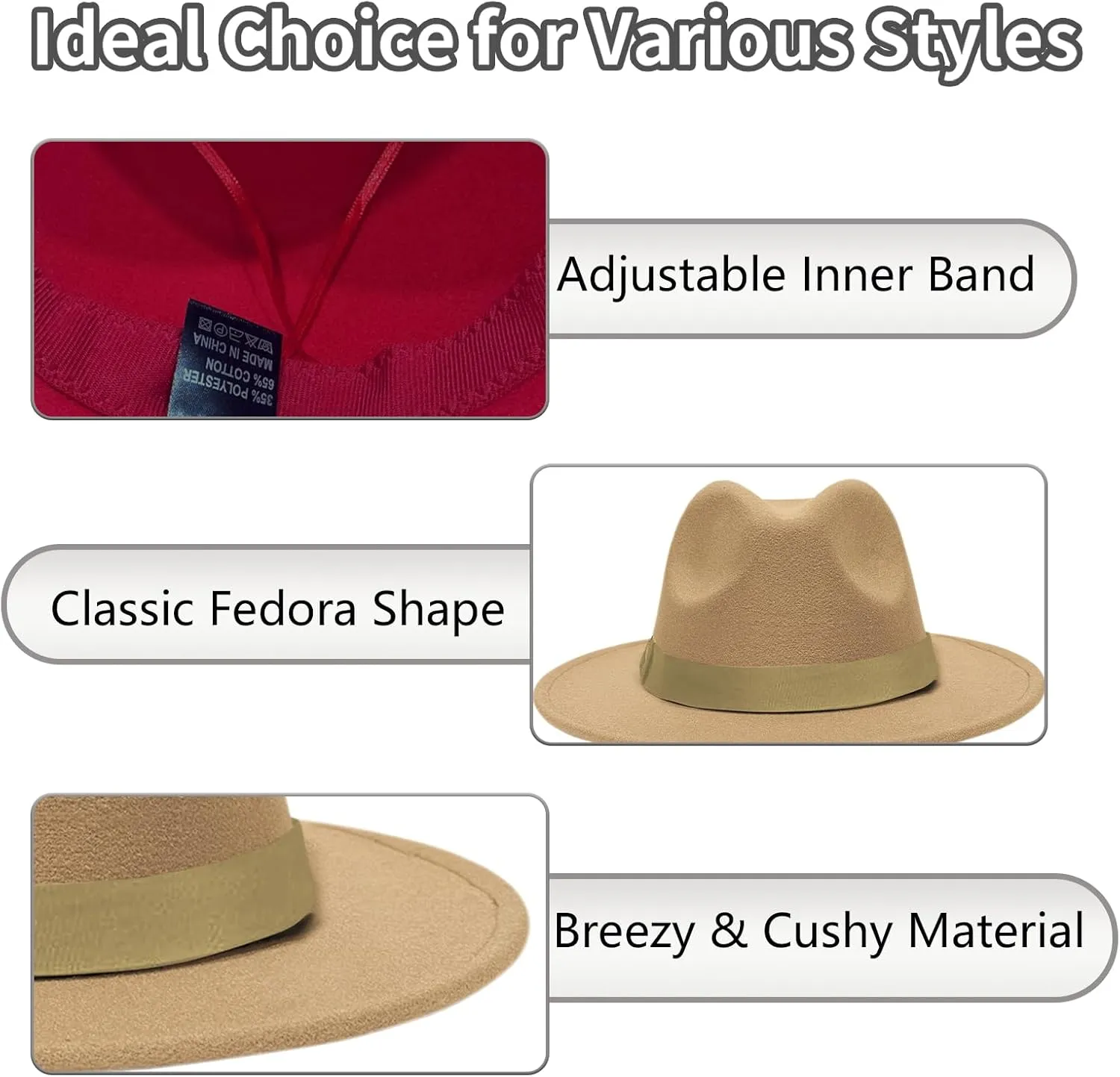 Two Tone Fedora Hats for Men and Women Wide Brim Fedora Hats Rancher Hat Panama Hat