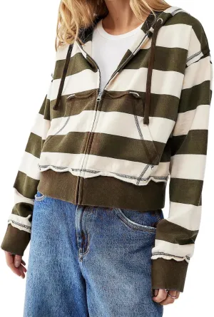 UAURORAO Striped Zip Up Hoodie Y2k for Women Long Sleeve Full Zip Sweatshirt Jacket Color Block Oversized Cropped Hoodie