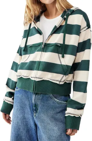 UAURORAO Striped Zip Up Hoodie Y2k for Women Long Sleeve Full Zip Sweatshirt Jacket Color Block Oversized Cropped Hoodie