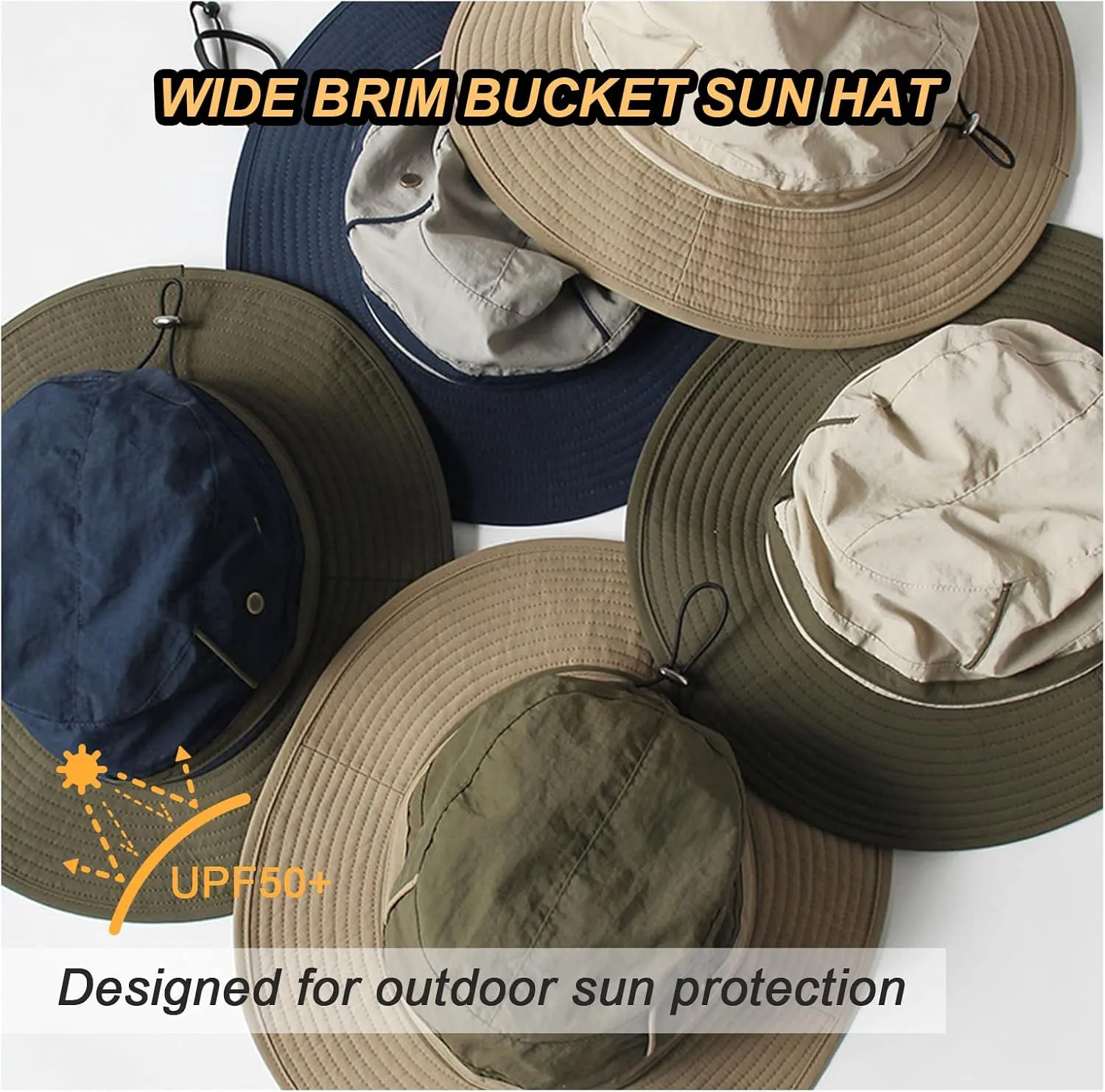 Unisex Two-Tone Bucket Hat Wide Brim Sun Hat UPF 50  Adjustable Chin Strap Breathable Mesh Packable Boonie Hat