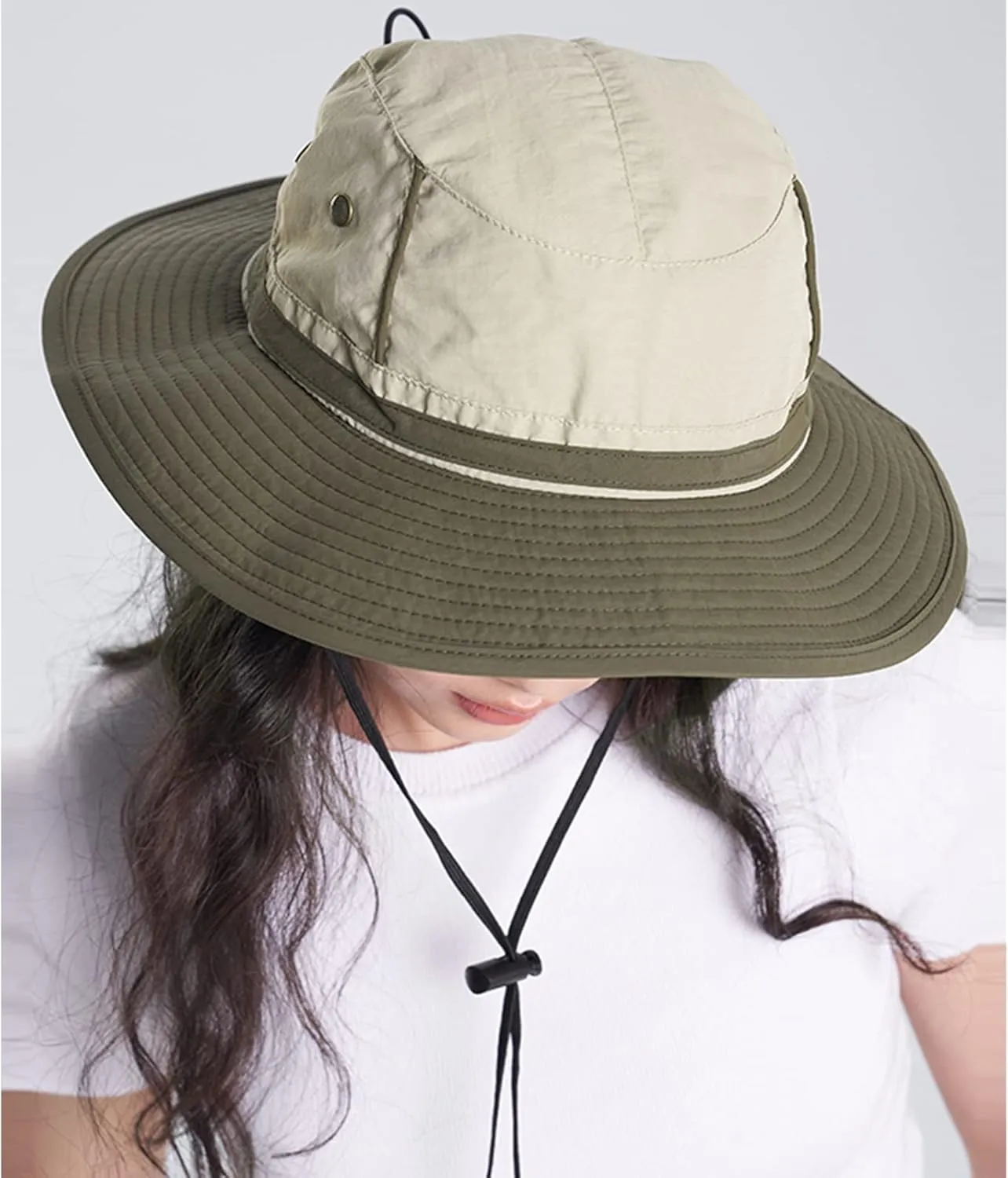 Unisex Two-Tone Bucket Hat Wide Brim Sun Hat UPF 50  Adjustable Chin Strap Breathable Mesh Packable Boonie Hat