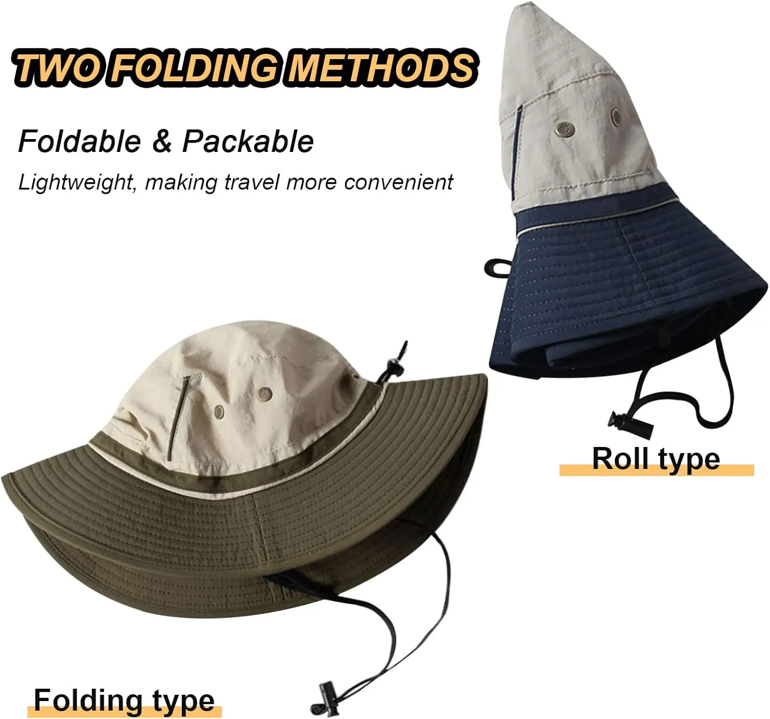 Unisex Two-Tone Bucket Hat Wide Brim Sun Hat UPF 50  Adjustable Chin Strap Breathable Mesh Packable Boonie Hat