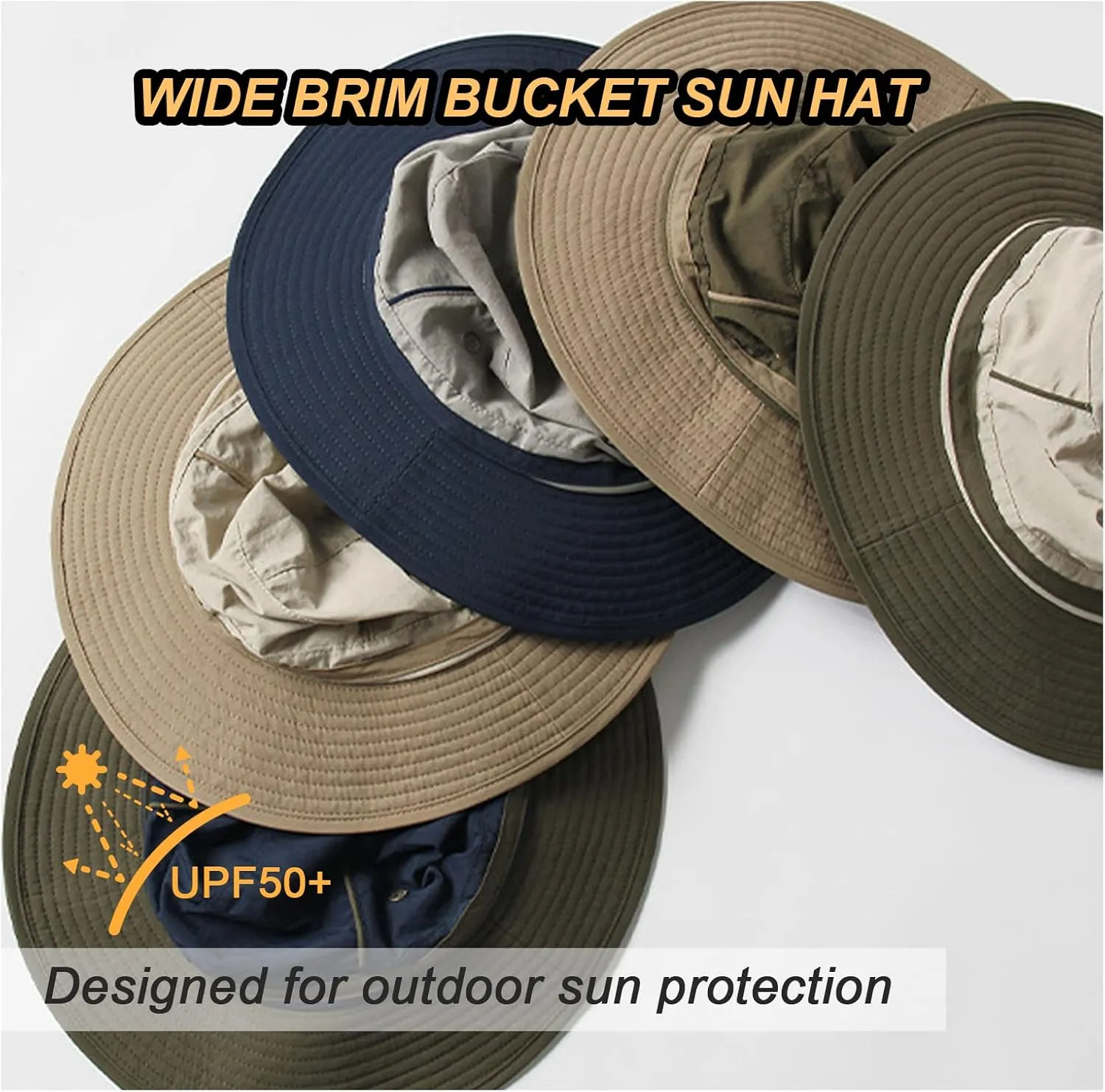 Unisex Two-Tone Bucket Hat Wide Brim Sun Hat UPF 50  Adjustable Chin Strap Breathable Mesh Packable Boonie Hat