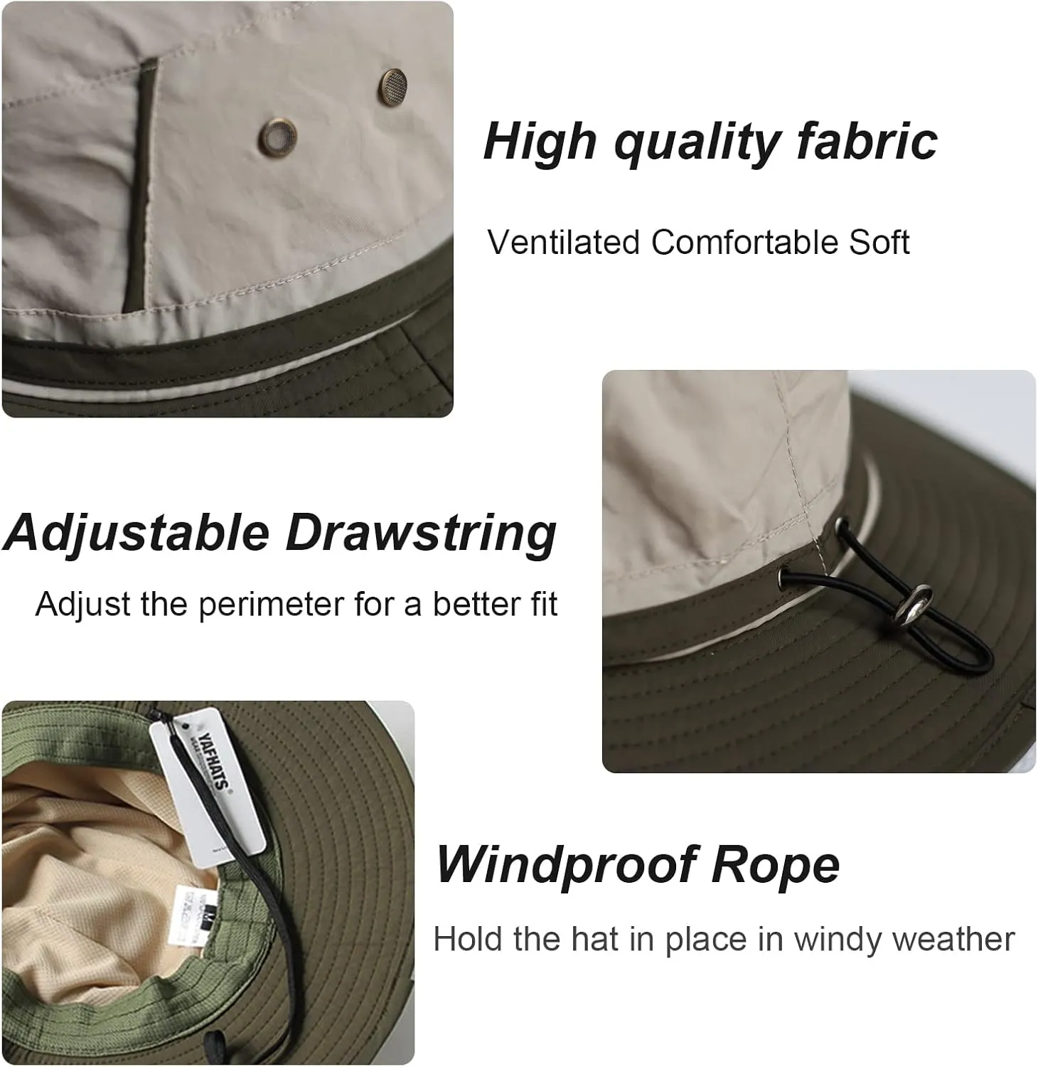 Unisex Two-Tone Bucket Hat Wide Brim Sun Hat UPF 50  Adjustable Chin Strap Breathable Mesh Packable Boonie Hat