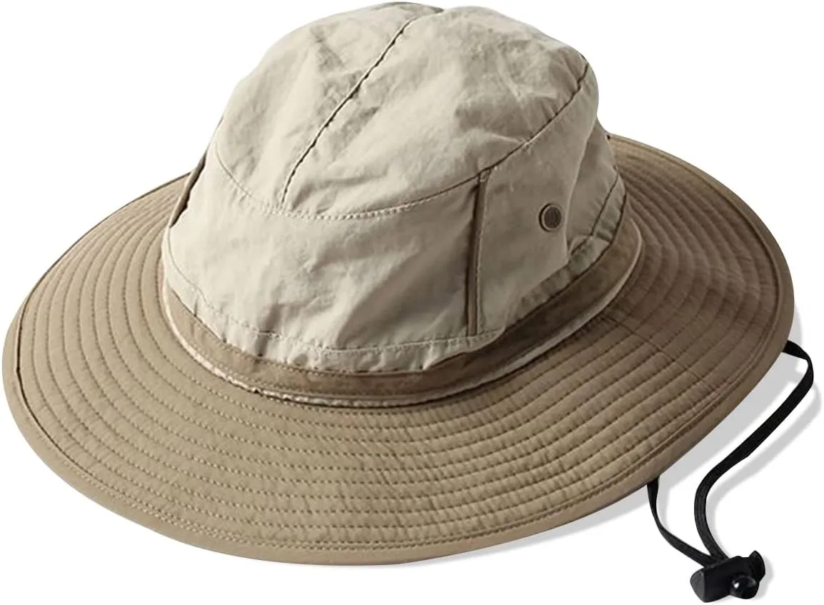 Unisex Two-Tone Bucket Hat Wide Brim Sun Hat UPF 50  Adjustable Chin Strap Breathable Mesh Packable Boonie Hat