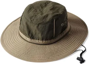 Unisex Two-Tone Bucket Hat Wide Brim Sun Hat UPF 50  Adjustable Chin Strap Breathable Mesh Packable Boonie Hat