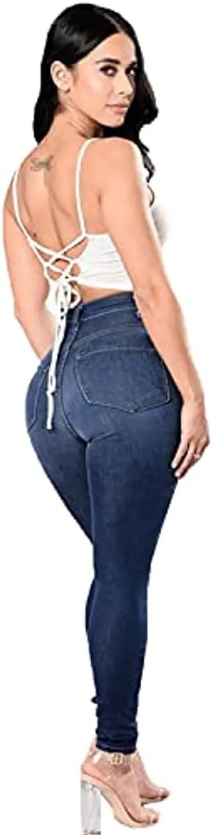 Vintage High Waist Women's Ripped Skinny Jeans - Long Length, Slim Fit, Distressed Design