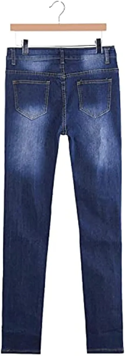 Vintage High Waist Women's Ripped Skinny Jeans - Long Length, Slim Fit, Distressed Design