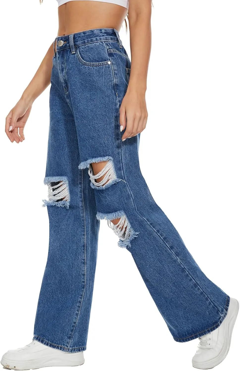 VIPONES Womens Wide Leg Jeans High Waist Baggy Denim Pants Distressed Loose Ripped Boyfriends Jeans Y2K