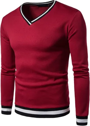 Wankang Men's V Neck Sweatshirt Casual Athletic Jumper Sweater Shirts Fall Long Sleeve Contrast Color Pullover Top for Men