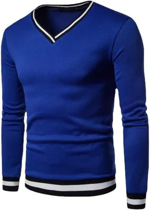 Wankang Men's V Neck Sweatshirt Casual Athletic Jumper Sweater Shirts Fall Long Sleeve Contrast Color Pullover Top for Men
