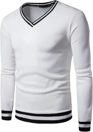 Wankang Men's V Neck Sweatshirt Casual Athletic Jumper Sweater Shirts Fall Long Sleeve Contrast Color Pullover Top for Men