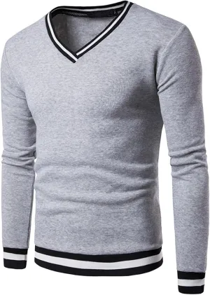 Wankang Men's V Neck Sweatshirt Casual Athletic Jumper Sweater Shirts Fall Long Sleeve Contrast Color Pullover Top for Men