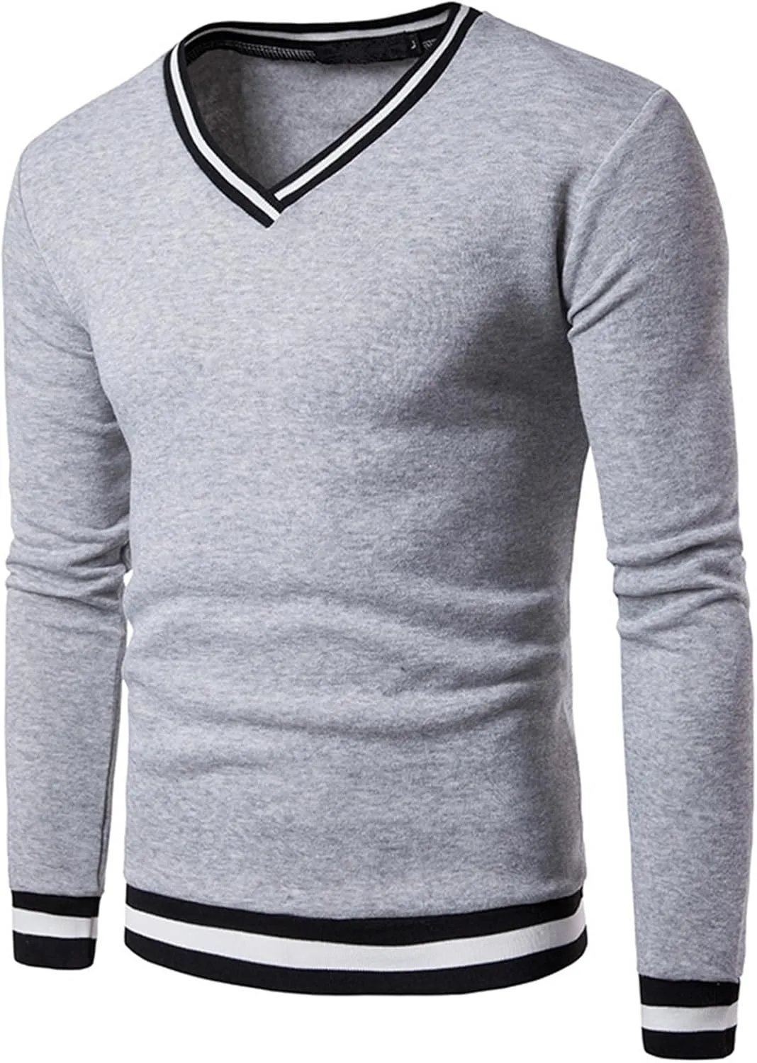 Wankang Men's V Neck Sweatshirt Casual Athletic Jumper Sweater Shirts Fall Long Sleeve Contrast Color Pullover Top for Men