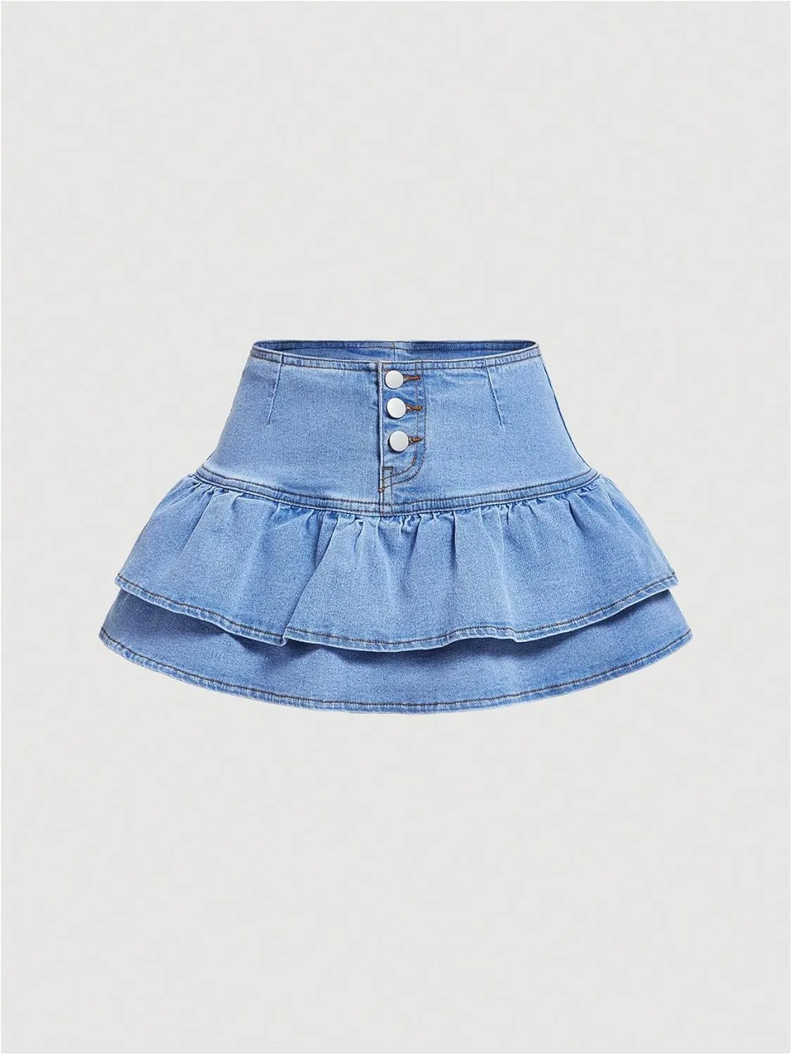 WDIRARA Women's High Waisted Layered Ruffle Denim Skirt Jean Shorts