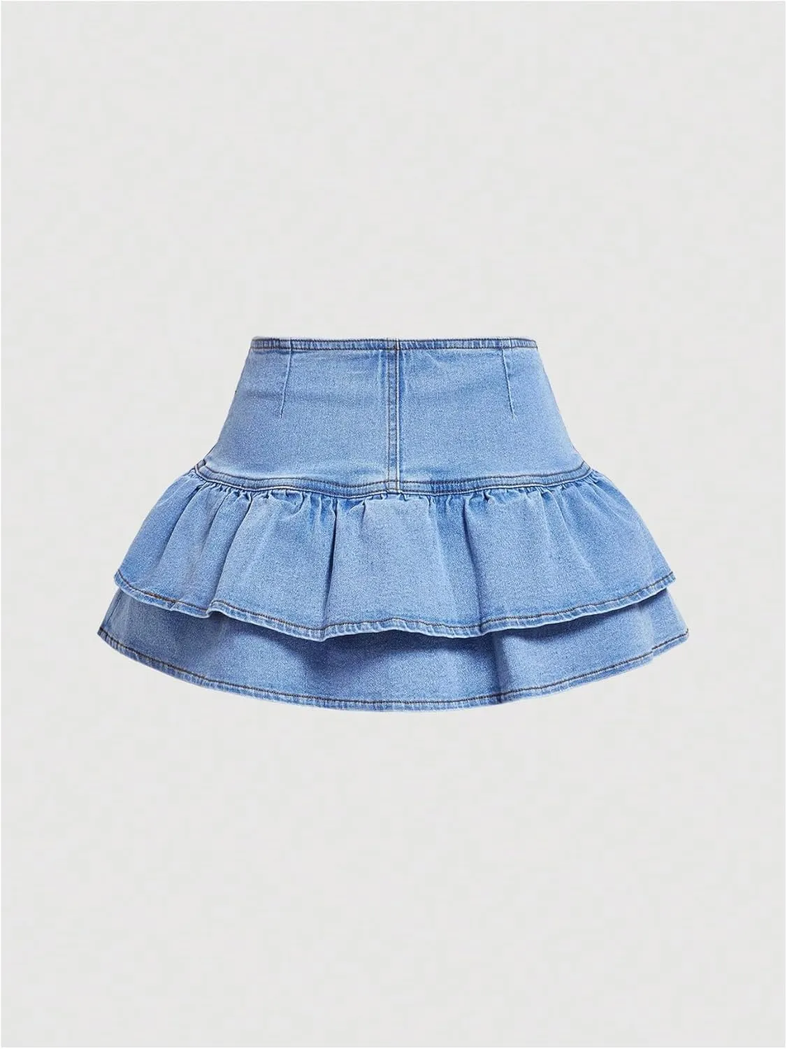 WDIRARA Women's High Waisted Layered Ruffle Denim Skirt Jean Shorts