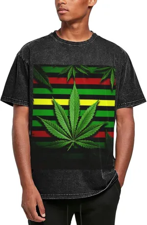 Weed Striped Mens Oversized T Shirts Vintage Cotton Short Sleeves Casual Summer Tee Washed Unisex Tops