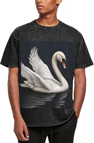 White Swan Mens Oversized T Shirts Vintage Cotton Short Sleeves Casual Summer Tee Washed Unisex Tops