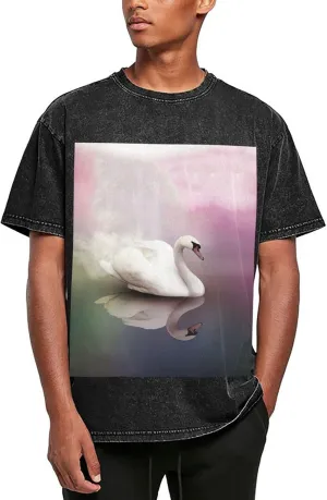 White Swan Mens Oversized T Shirts Vintage Cotton Short Sleeves Casual Summer Tee Washed Unisex Tops