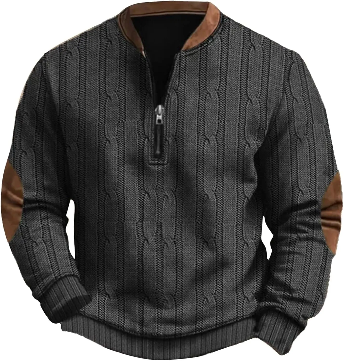 Whitecloths Life Clothing Men Vintage 3D Sweater Cable Knit Print Hoodie Whitecloths Stand Collar Zip-Up Sweatshirt