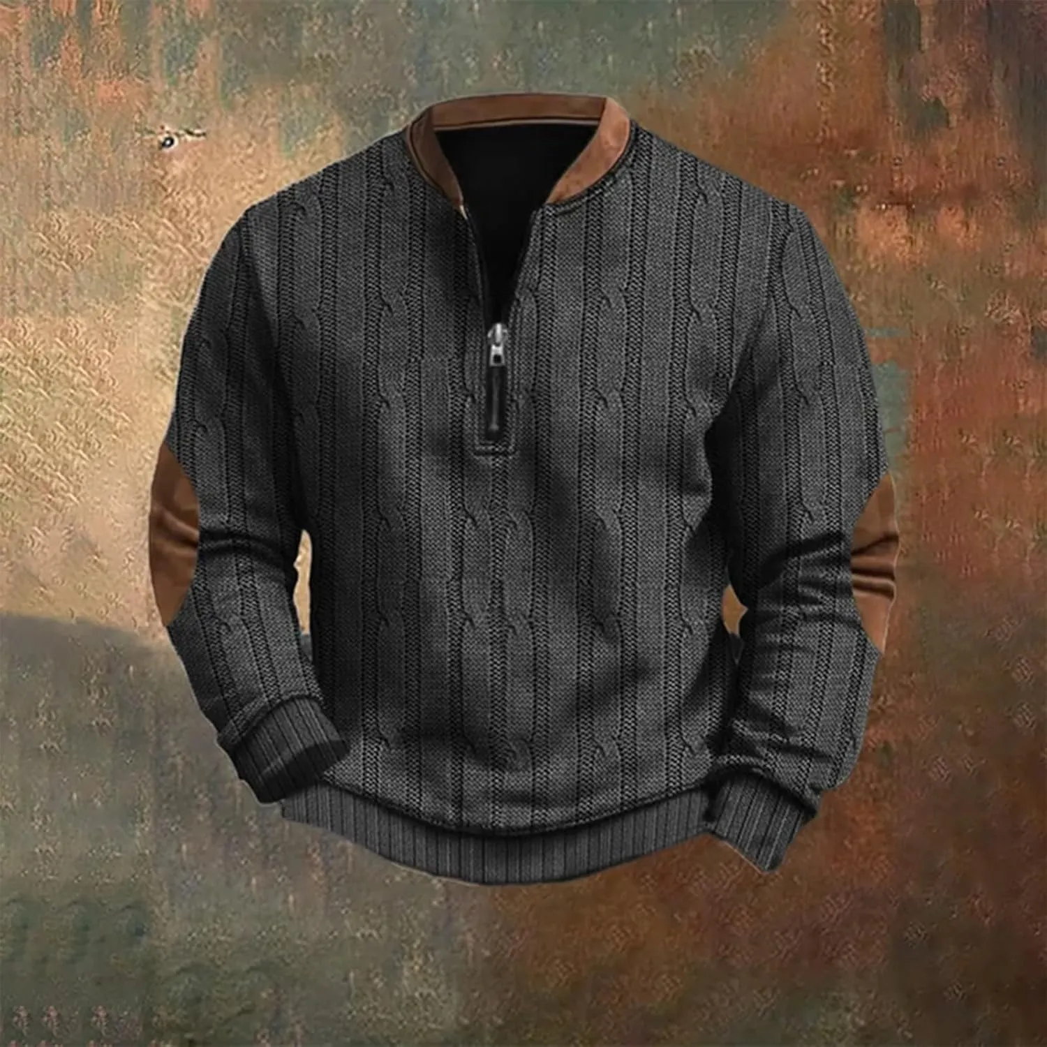 Whitecloths Life Clothing Men Vintage 3D Sweater Cable Knit Print Hoodie Whitecloths Stand Collar Zip-Up Sweatshirt