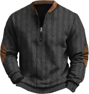Whitecloths Life Clothing Men Vintage 3D Sweater Cable Knit Print Hoodie Whitecloths Stand Collar Zip-Up Sweatshirt